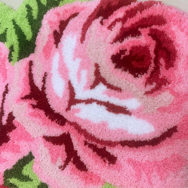 ABREEZE 3 Rose Shaped Rug Pink Roses Area Rug Shaggy Bath Mat Anti-Slip Mat Personalized Custom Carpets Doormat Bathroom Rug Super Water Absorbent, Machine Washable - Image 5